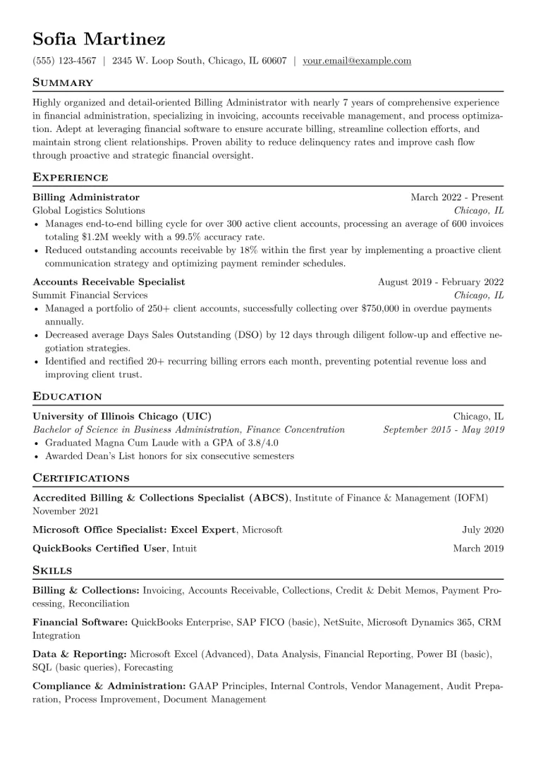 Billing Administrator Resume Example preview