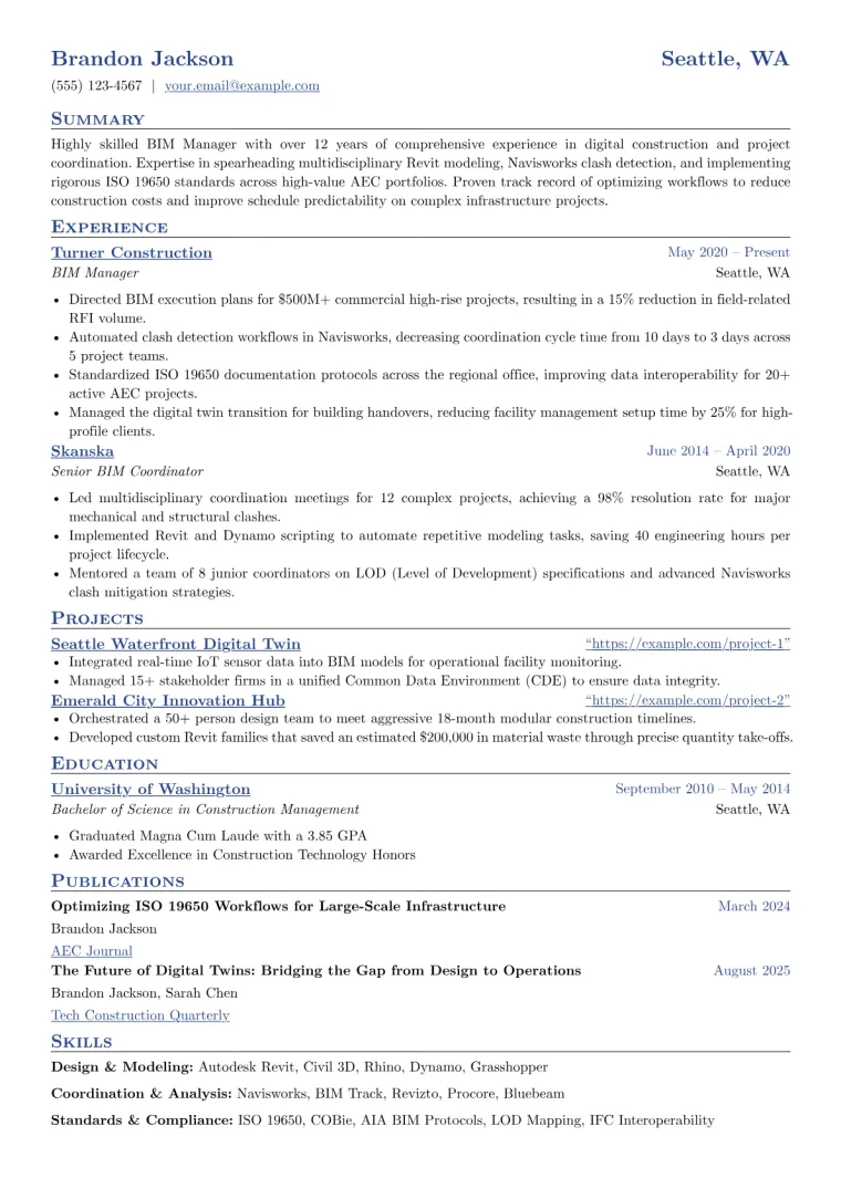 BIM Manager Resume Examples + Free Template (2026)