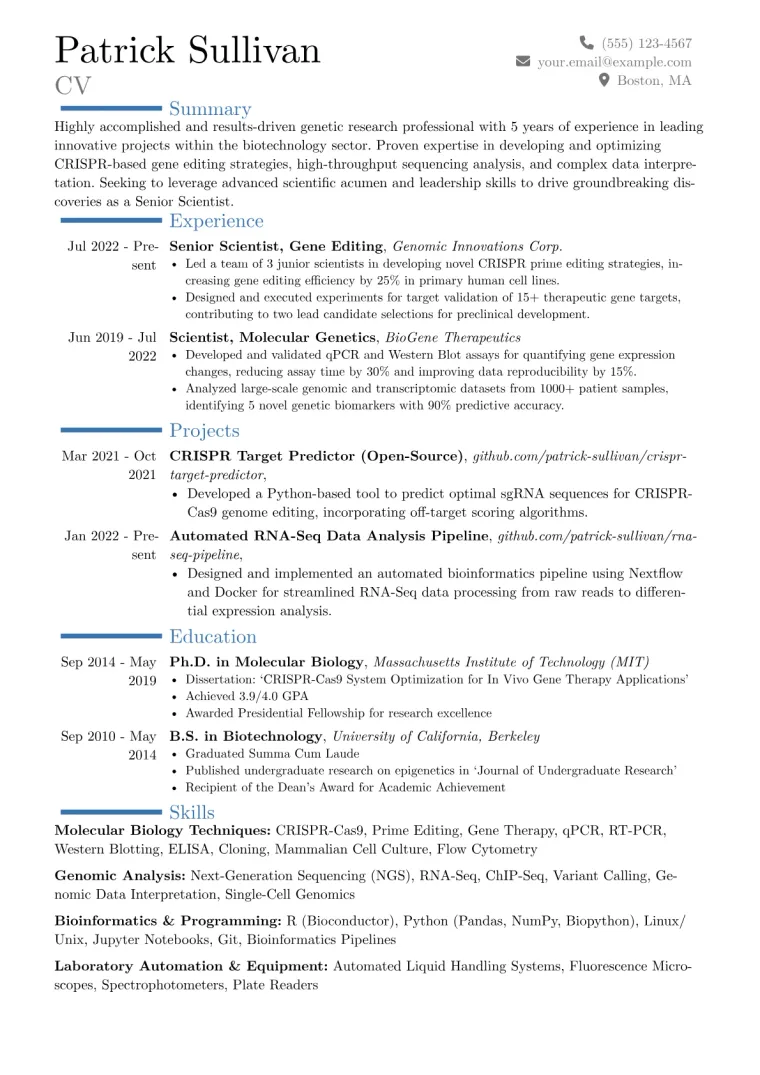 Biotechnology Resume Example preview