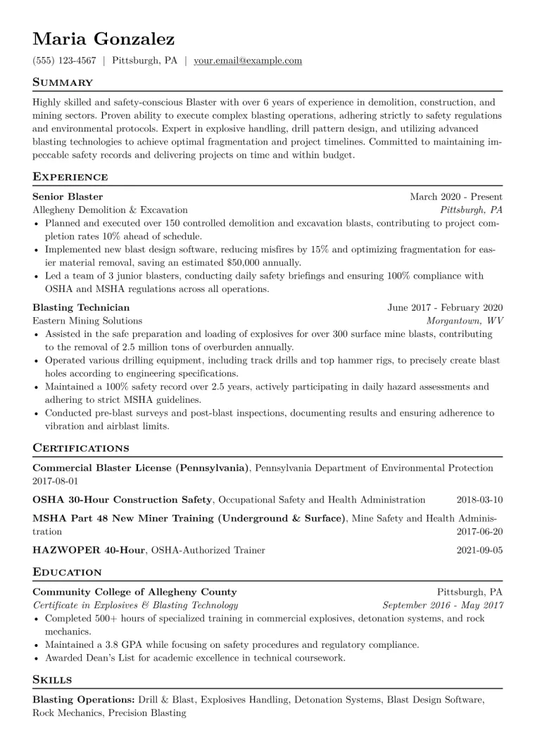 Blaster Resume Example CV template preview