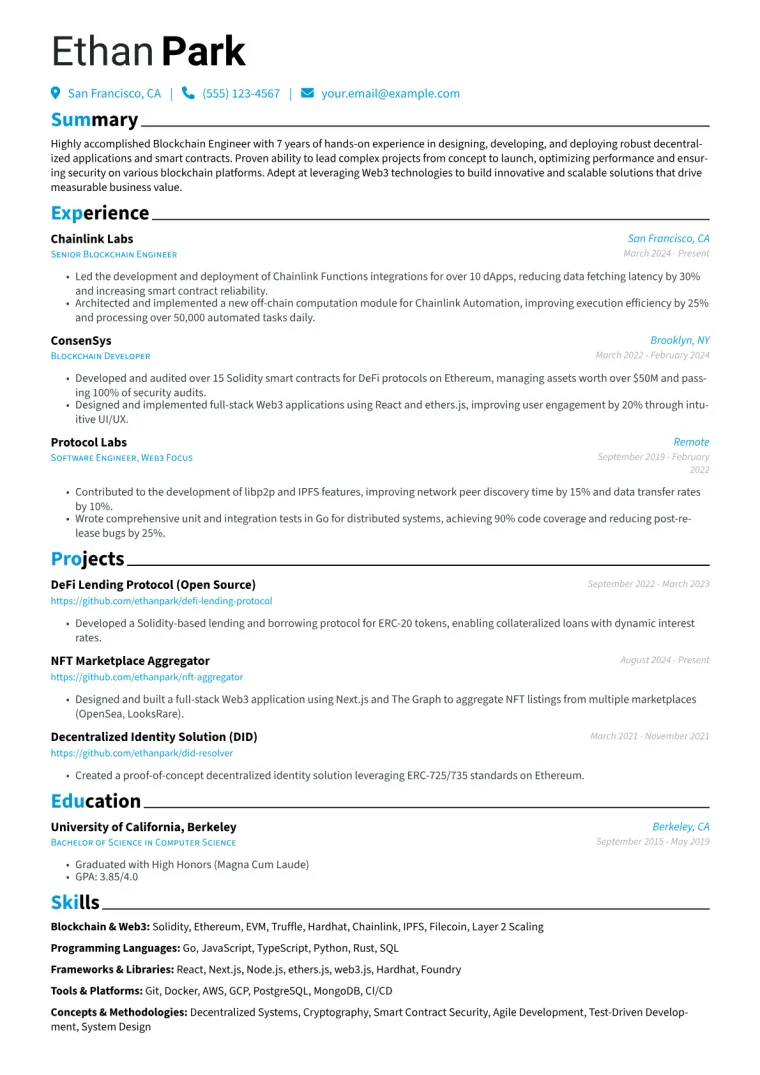 Blockchain Engineer Resume Example preview