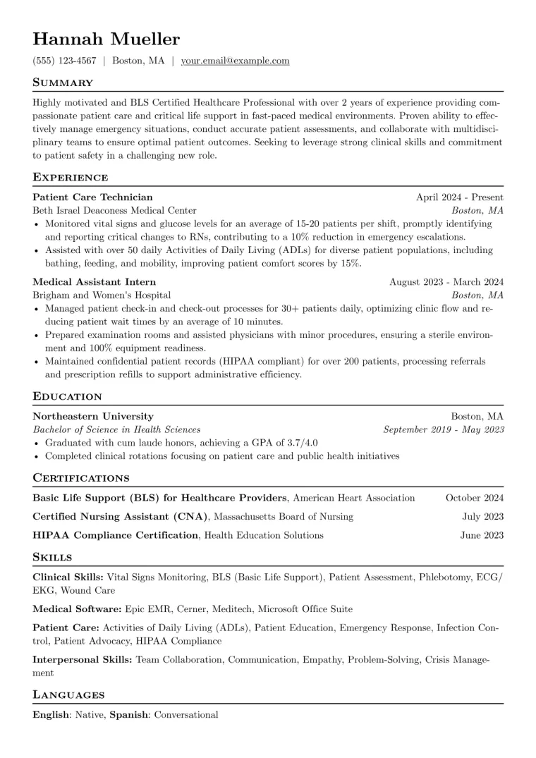 BLS Certified Professional Resume Example preview