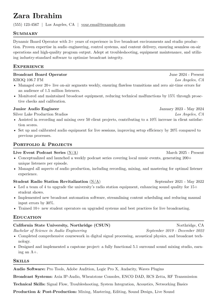 Board Operator Resume Example preview