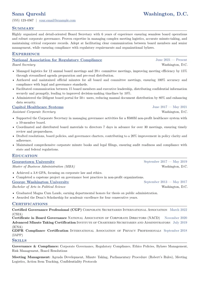 Board Secretary Resume Example preview