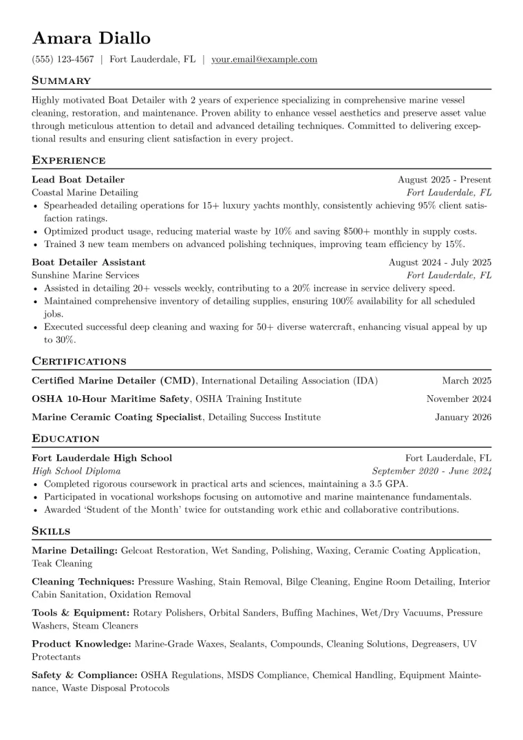 Boat Detailer Resume Example preview