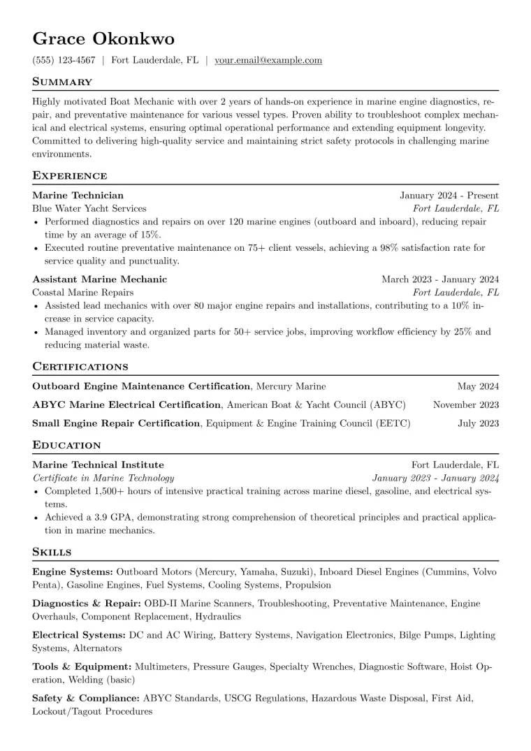 Boat Mechanic Resume Example preview