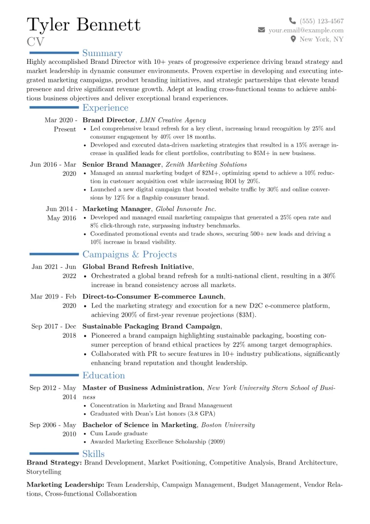 Brand Director Resume Example CV template preview