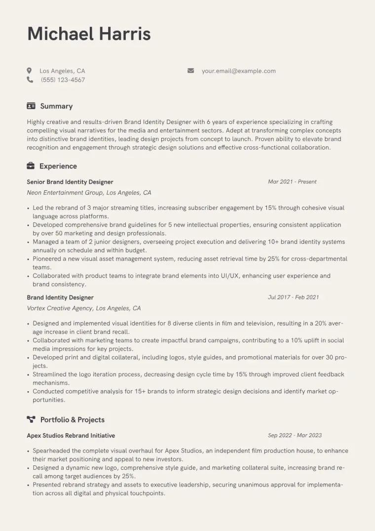 Brand Identity Designer Resume Example CV template preview