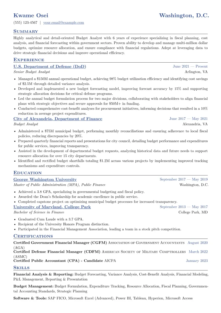Budget Analyst Resume Example