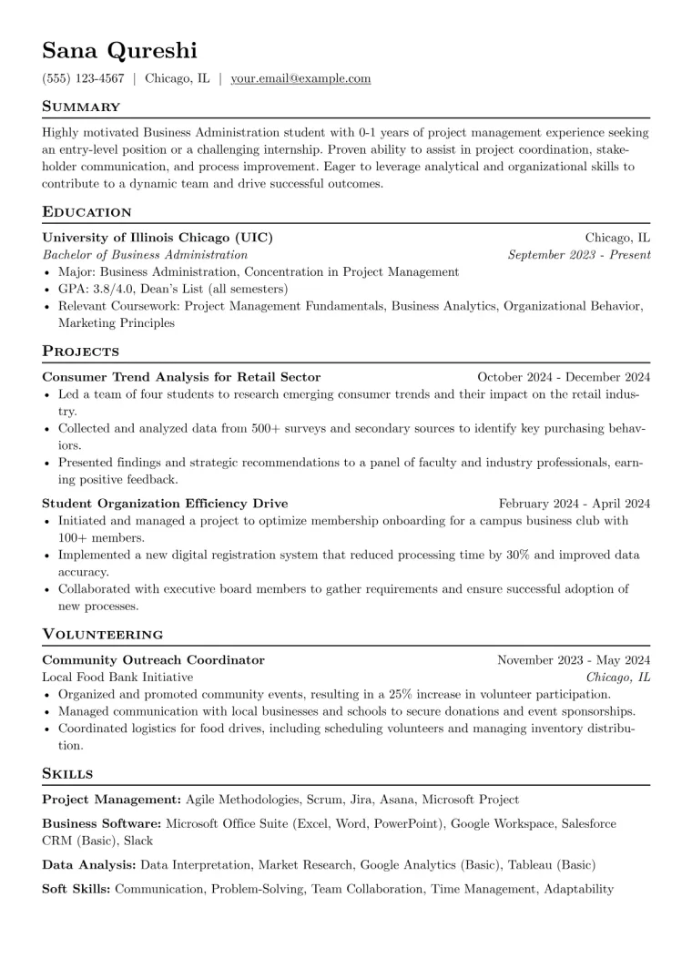 Business Administration Student Resume Example preview