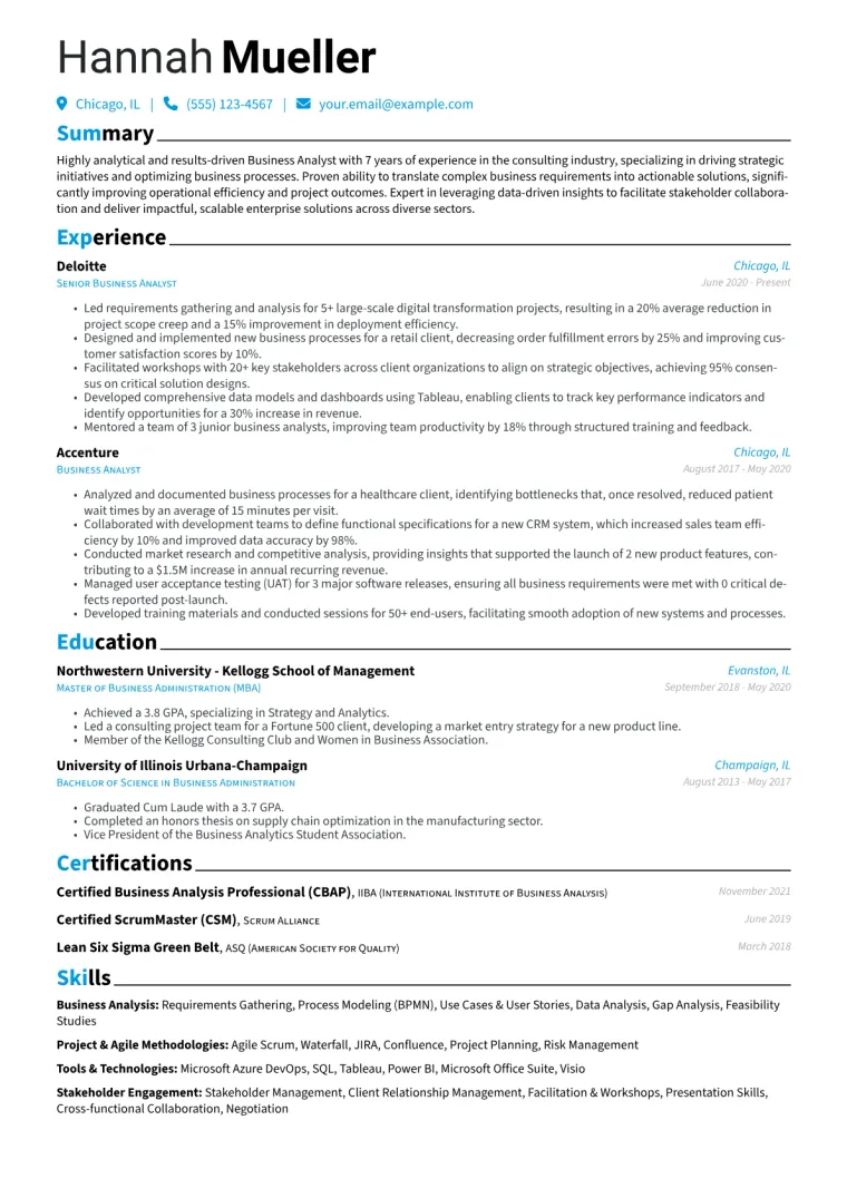 Business Analyst Resume Example CV template preview