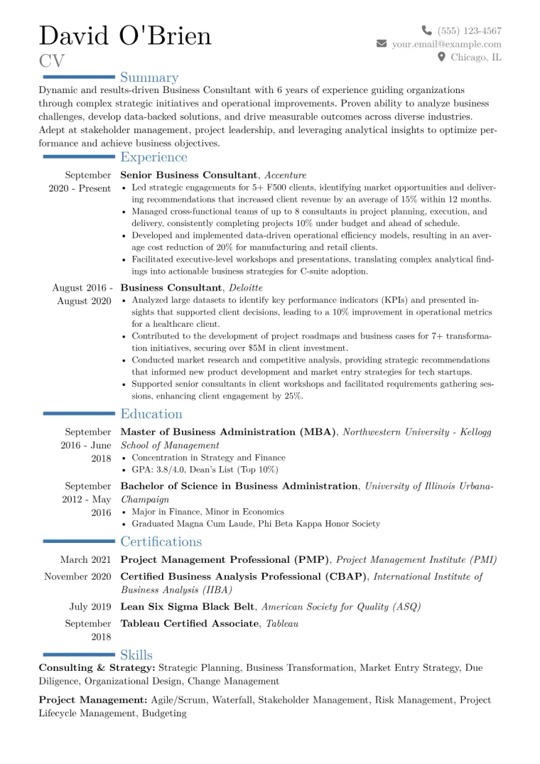Business Consultant Resume Example