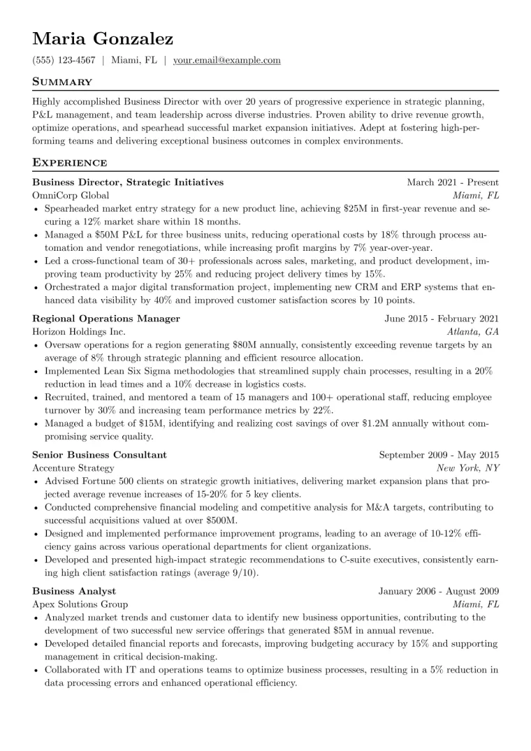Business Director Resume Example CV template preview