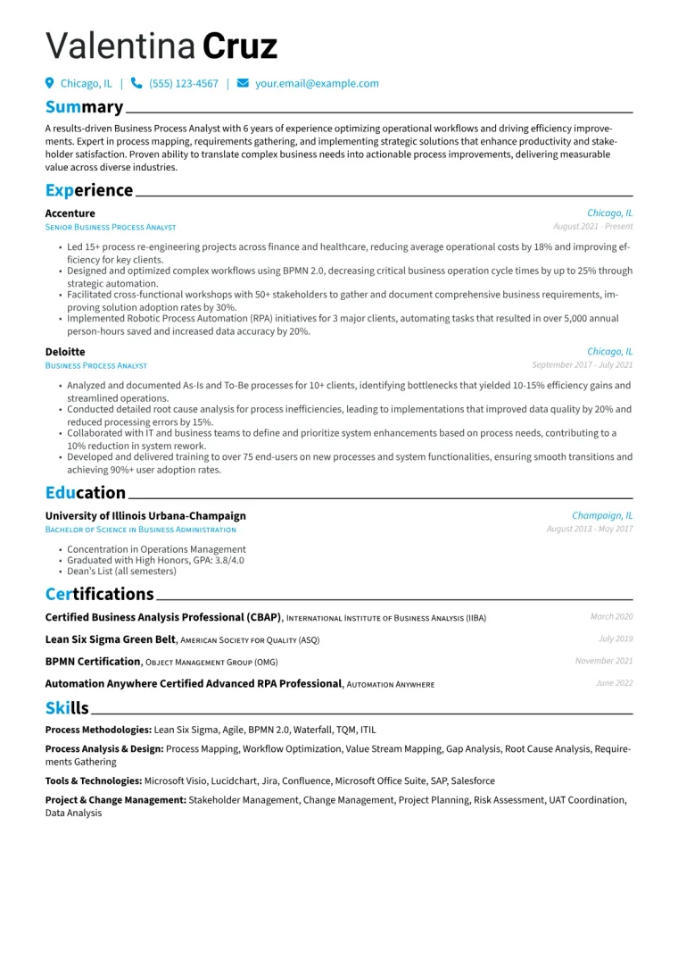 Business Process Analyst Resume Example