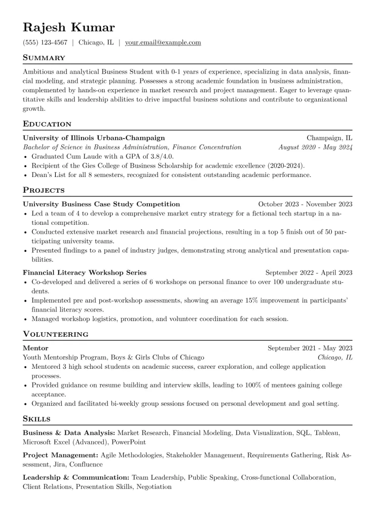 Business Student Resume Example CV template preview