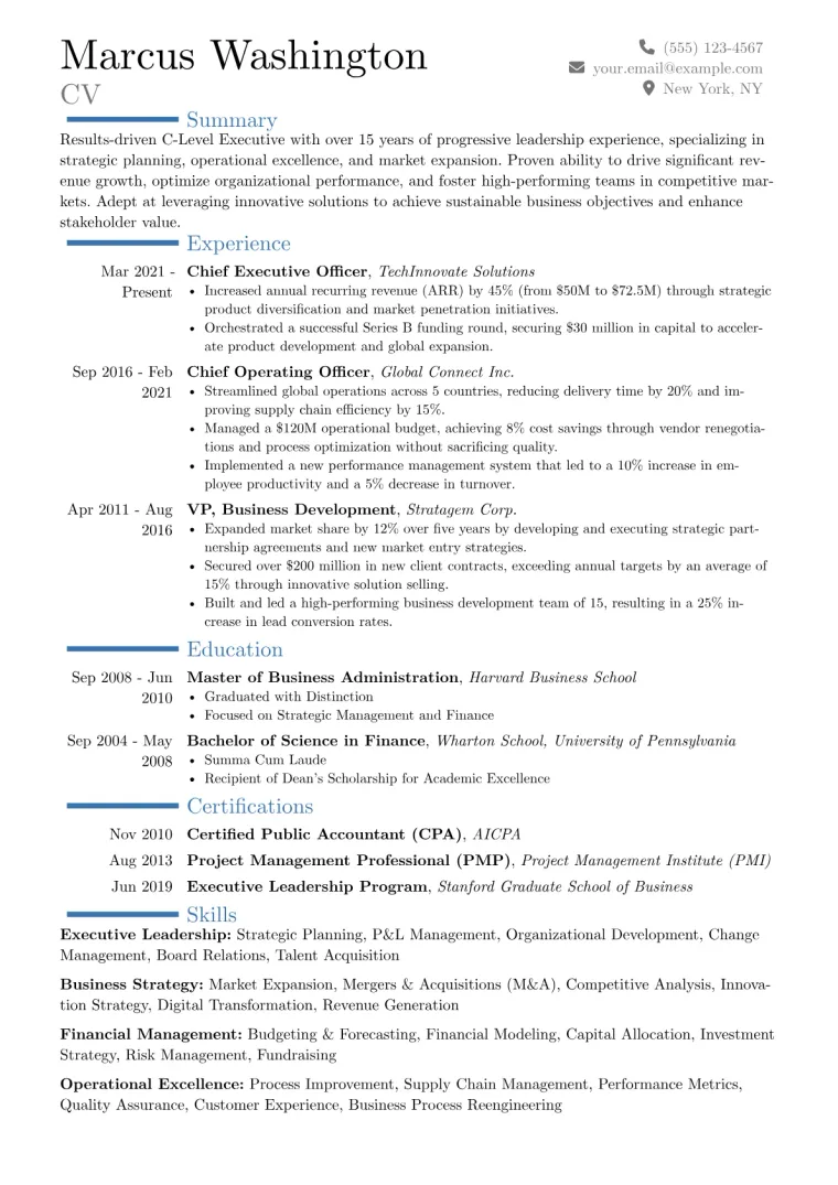 C-Level Executive Resume Example CV template preview