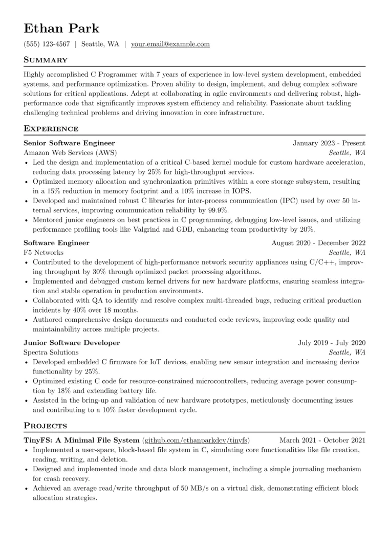 C Programmer Resume Example CV template preview