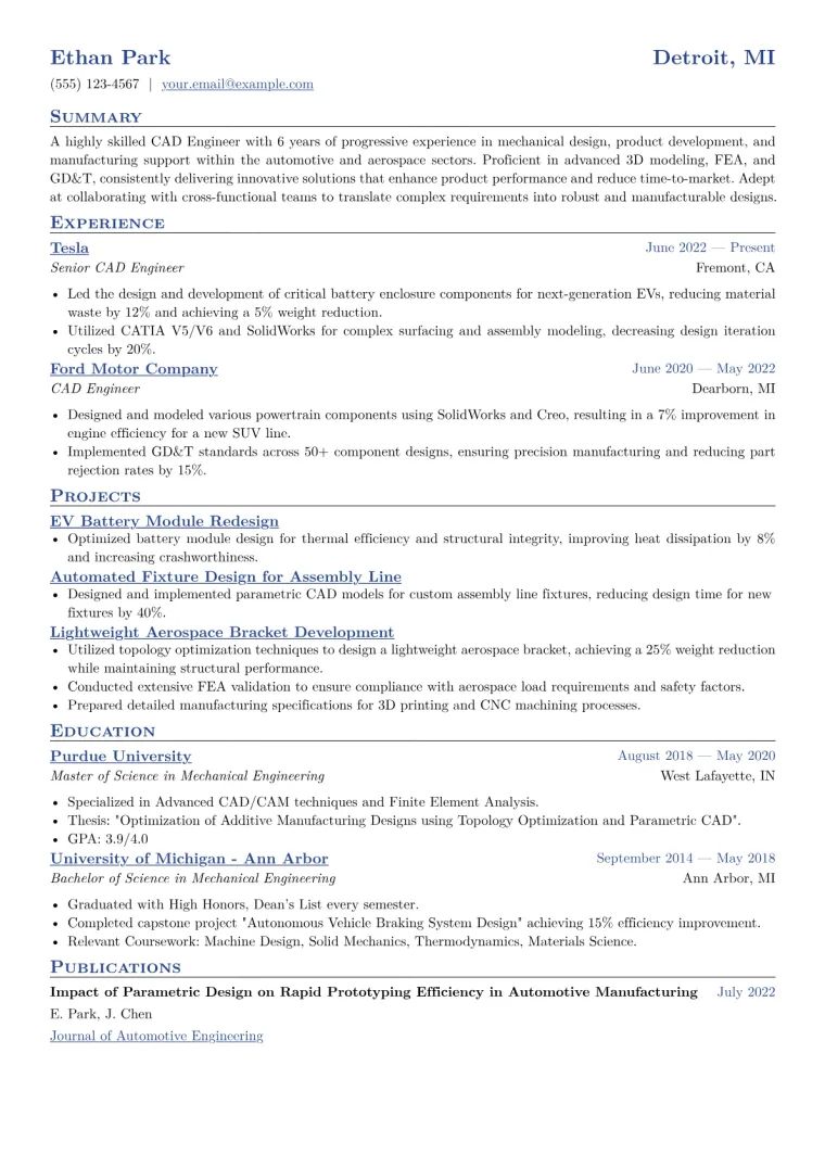 CAD Engineer Resume Example CV template preview