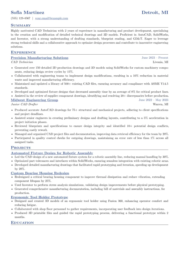 CAD Technician Resume Example CV template preview