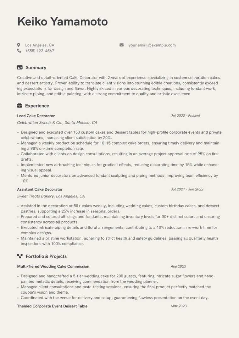 Cake Decorator Resume Example CV template preview