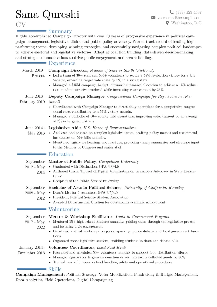Campaign Director Resume Example CV template preview
