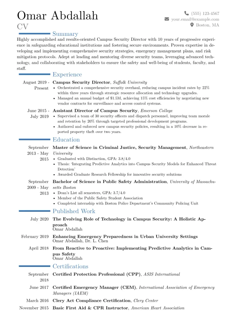 Campus Security Director Resume Example CV template preview