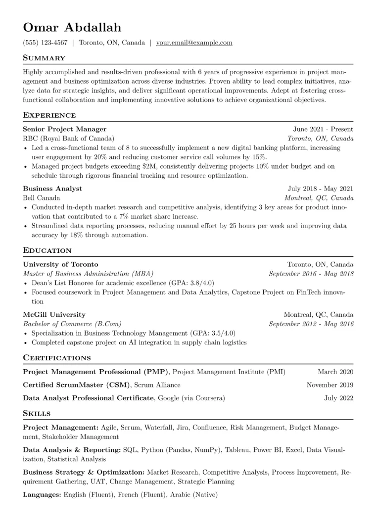 Canadian Resume Example preview