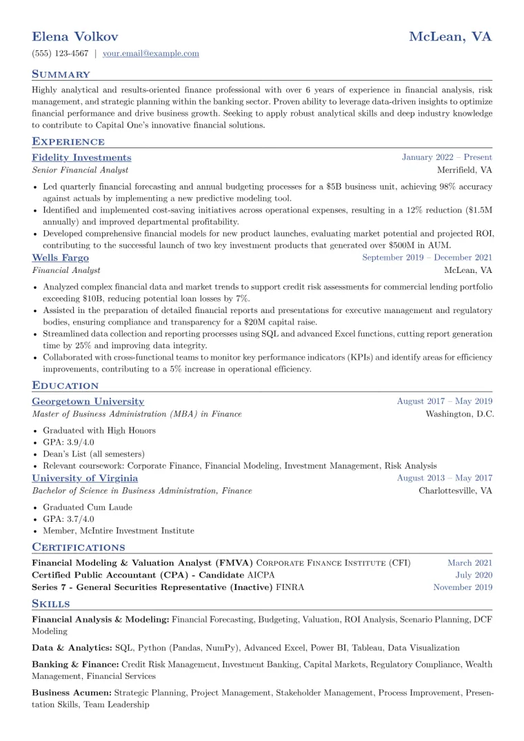 Capital One Resume Example CV template preview