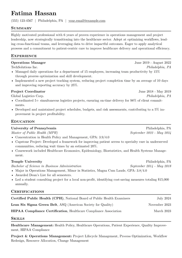 Career Change Resume Example CV template preview