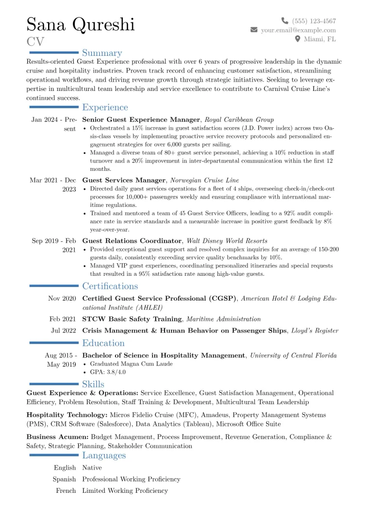 Carnival Cruise Line Resume Example preview