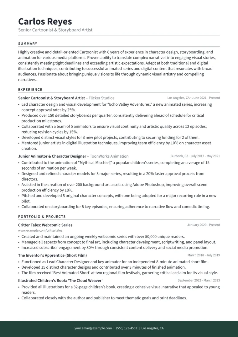 Cartoonist Resume Example CV template preview