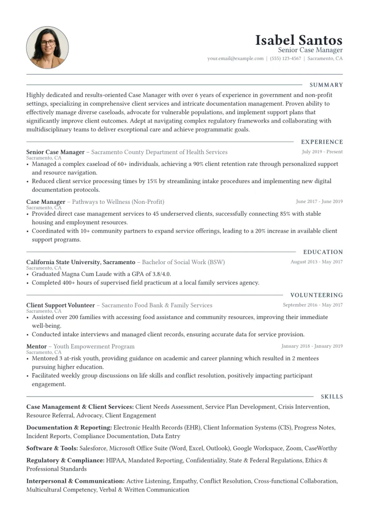 Case Manager Resume Example preview