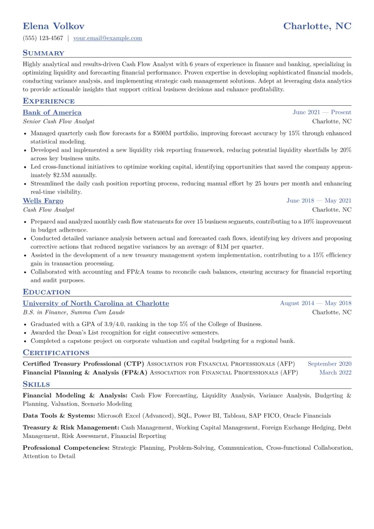 Cash Flow Analyst Resume Example CV template preview