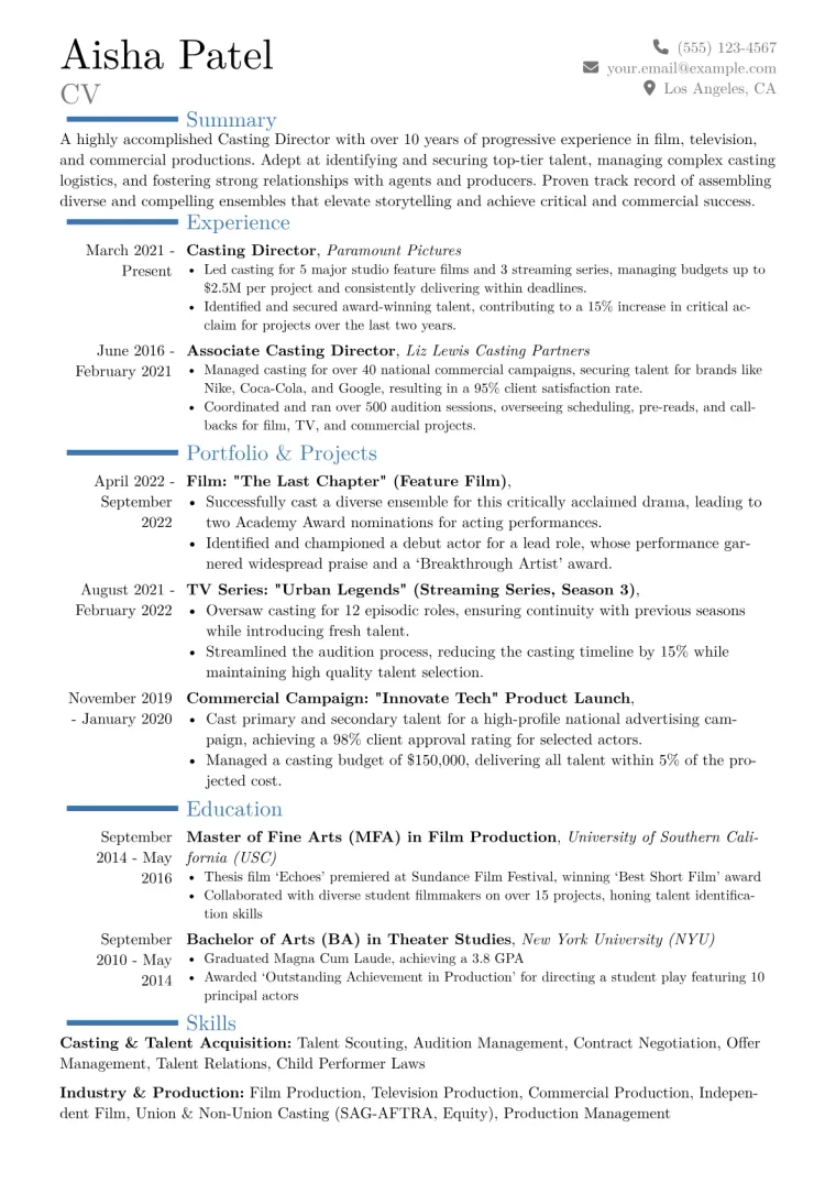 Casting Director Resume Example CV template preview