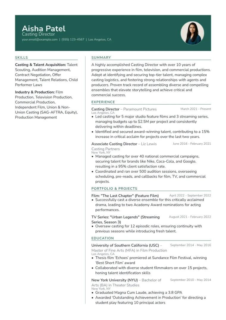 Casting Director Resume Example CV template preview