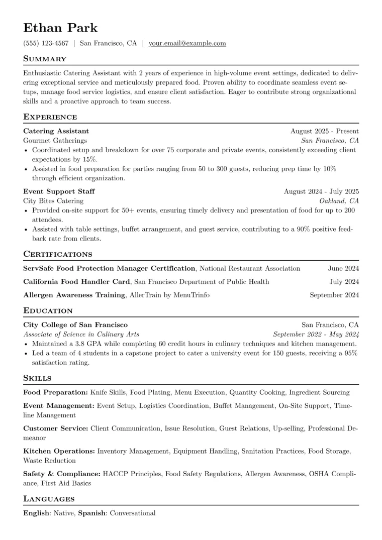 Catering Assistant Resume Example CV template preview