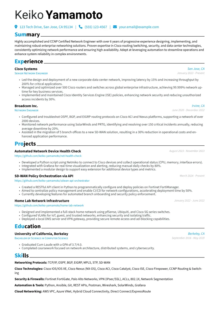 CCNP Certified Professional Resume Example CV template preview