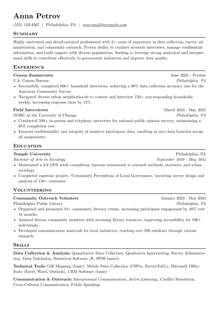 Census Enumerator Resume Example preview