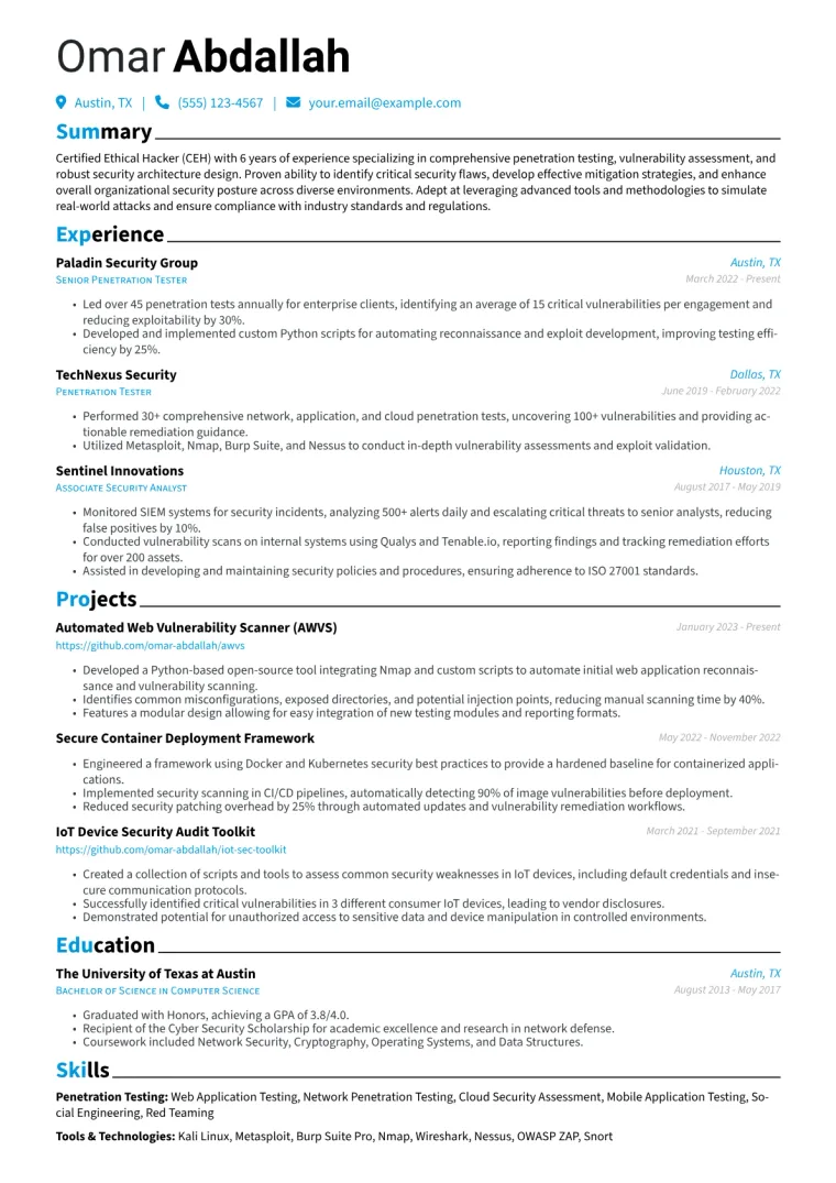 Certified Ethical Hacker Resume Example CV template preview