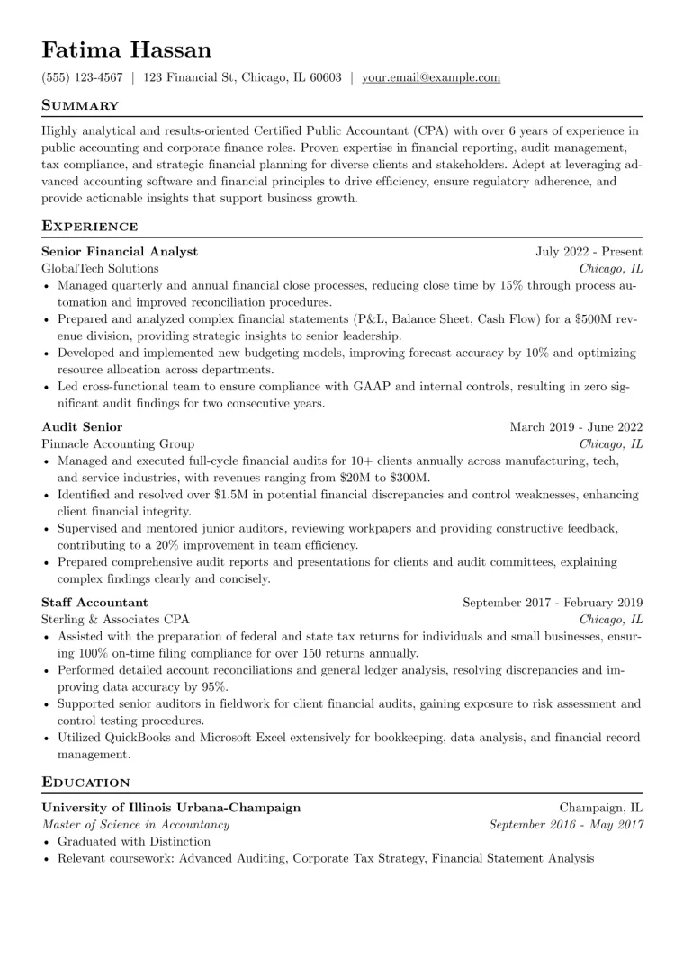 Certified Public Accountant Cpa Resume Example CV template preview