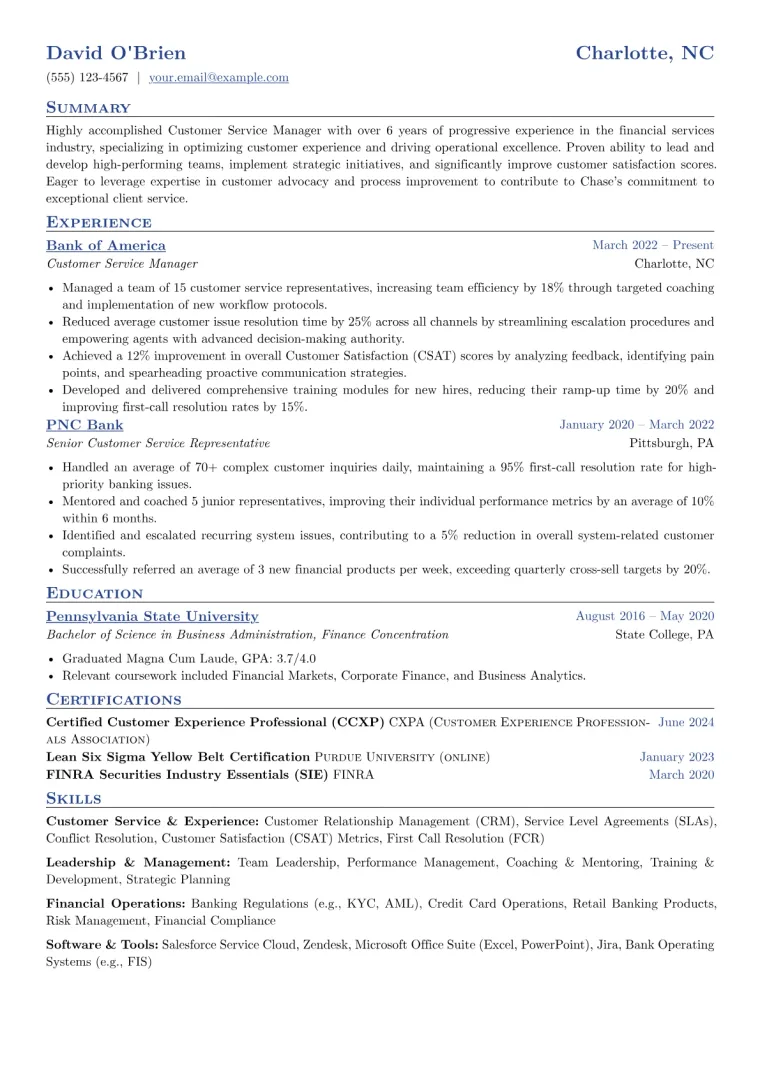 Chase Resume Example CV template preview
