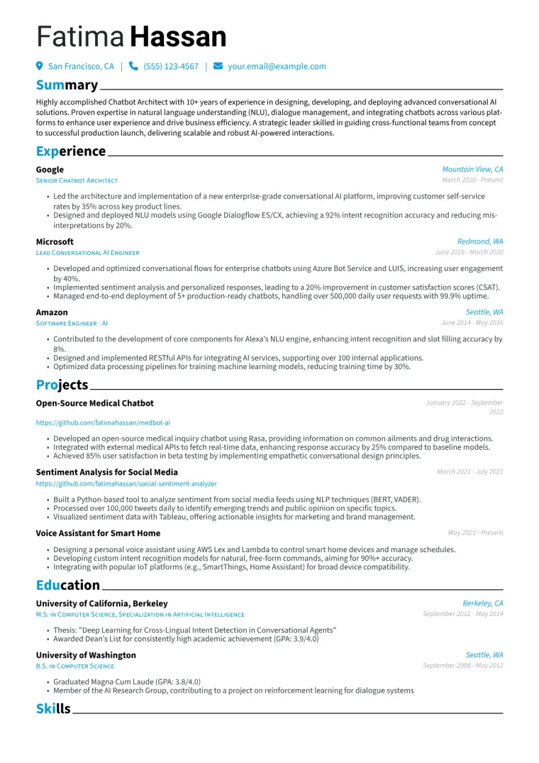 Chatbot Architect Resume Example CV template preview
