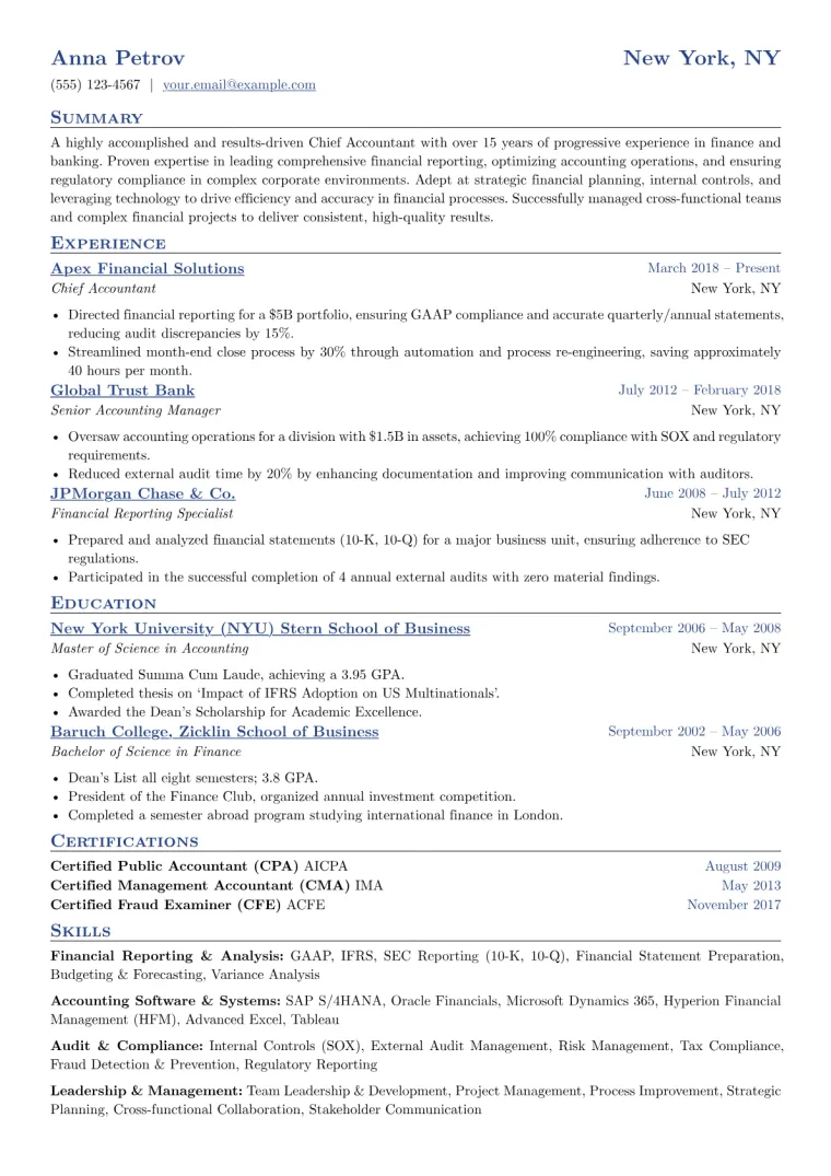 Chief Accountant Resume Example CV template preview