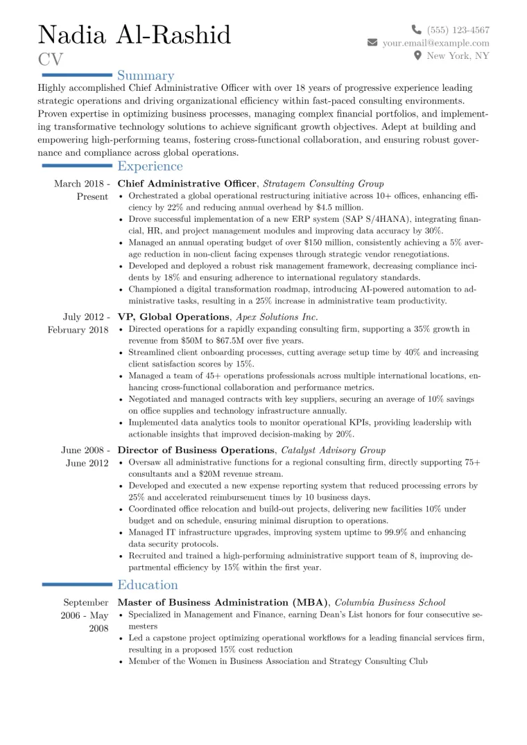 Chief Administrative Officer Resume Example CV template preview