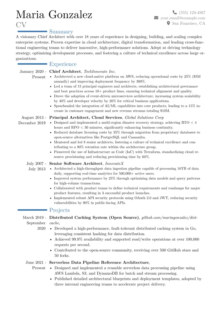 Chief Architect Resume Example CV template preview