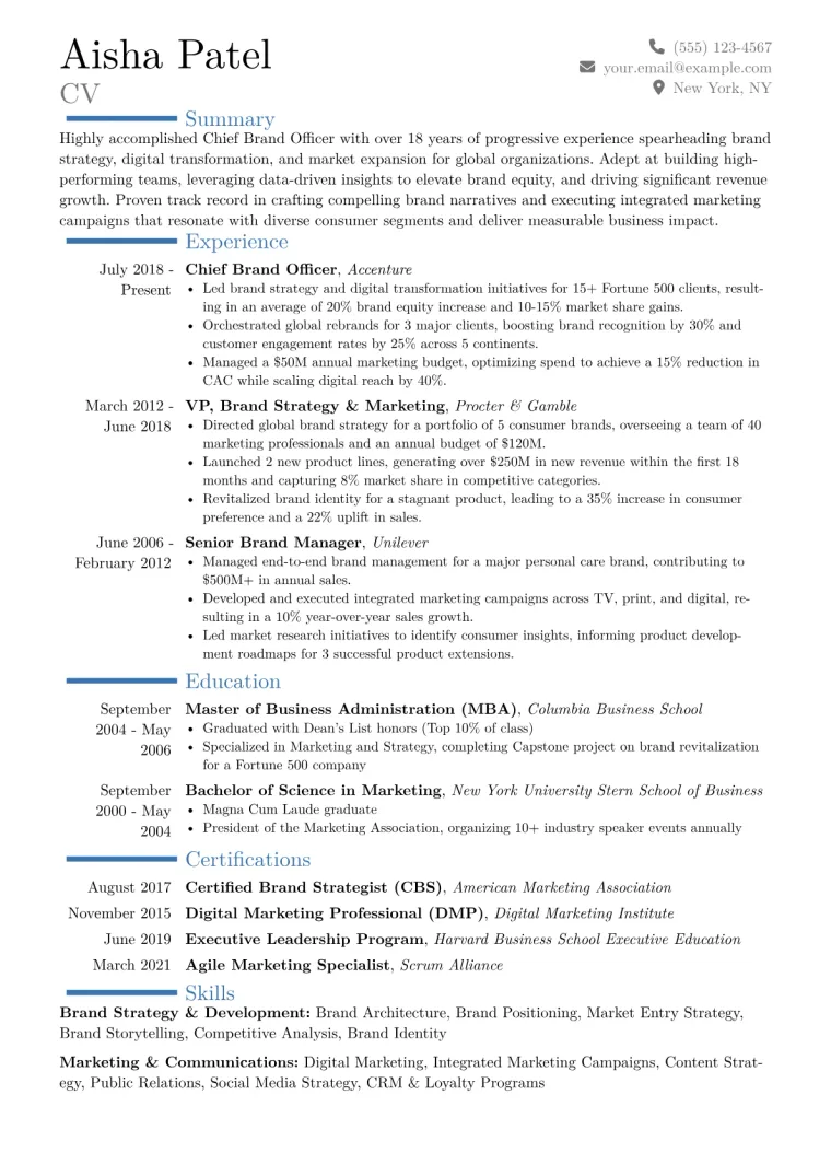 Chief Brand Officer Resume Example CV template preview