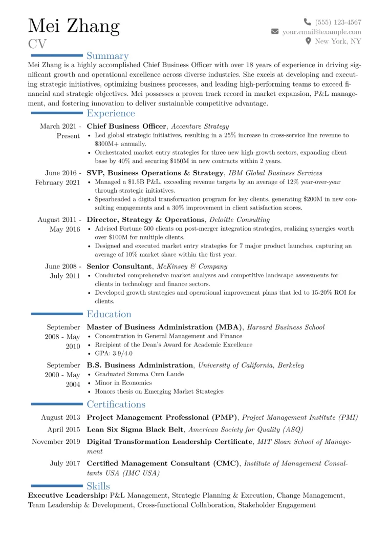 Chief Business Officer Resume Example CV template preview