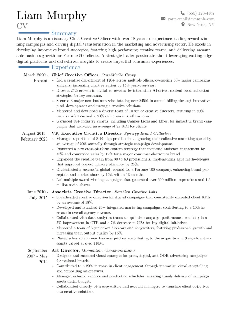 Chief Creative Officer Resume Example CV template preview