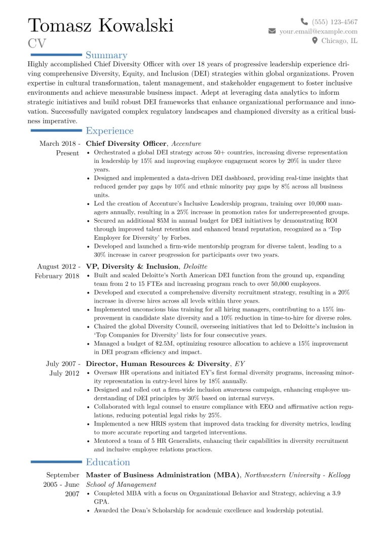 Chief Diversity Officer Resume Example CV template preview