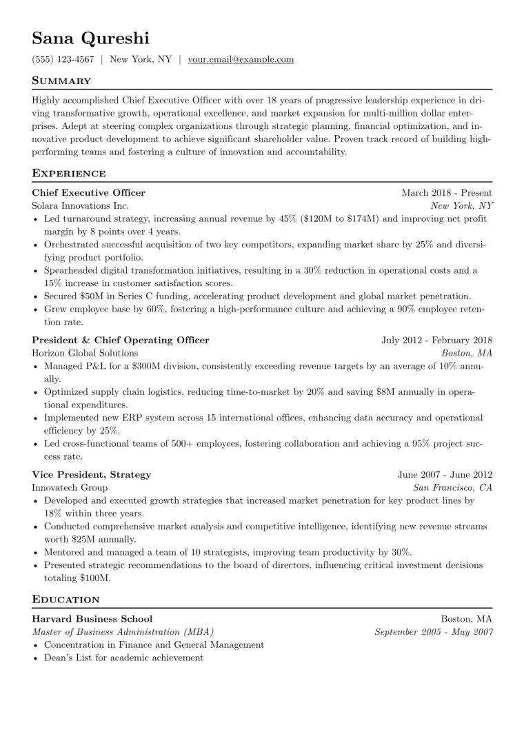 Chief Executive Officer Resume Example CV template preview